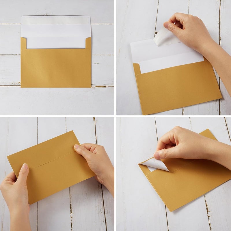 Wishop 50 Pieces Metallic Color Self Seal Envelopes for Greeting Cards, Invitations, Postcards (Gold, 5x7) - Image 3